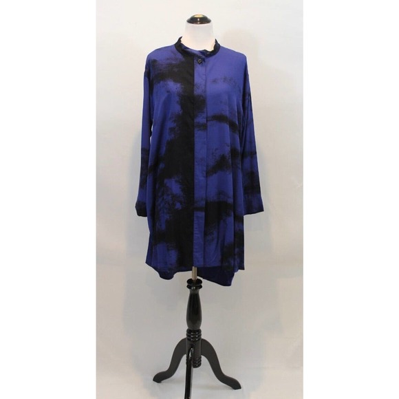 Moyuru Tops - MOYURU Sz S Small Blue Black Print Oversize Rayon Tunic Shirt Top NWT